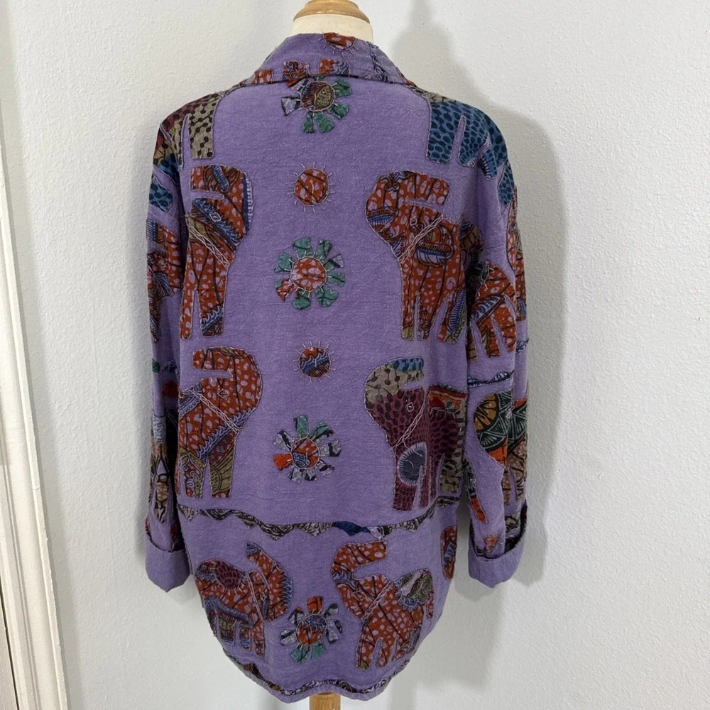 Jacket Womens S M Purple Elephant Patch Artisan Folk Boho Hippie Festival - Picture 6 of 12